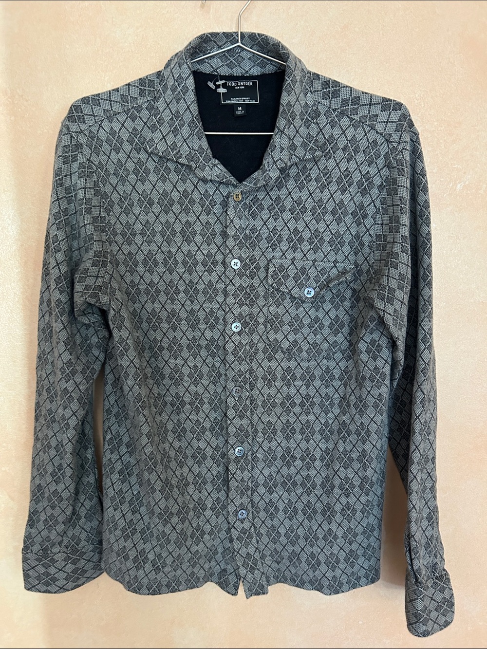 Todd Snyder Gray Diamond-Pattern Long Sleeve Button-Down Shirt stretchy medium